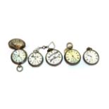 Four silver open faced pocket watches and a silver full hunter (5)