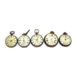 Five silver open faced pocket watches