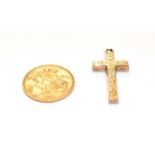 An 1891 full sovereign and a 9 carat gold cross pendant, length 3.4cm . cross - 1.1 grams.