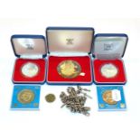 Two silver watch chains and a quantity of commemorative coins and one copy of an early coin (qty)