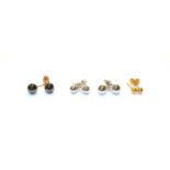 A pair of hematite stud earrings, stamped '375', a pair of white metal stud earrings stamped '375'