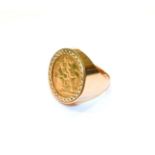 An Edward VII full sovereign dated 1906 loose mounted as a ring, finger size T1/2. Gross weight 15.1