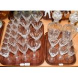 Waterford crystal comprising: two decanters and stoppers, seven large wine glasses, eight small