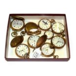 A selection of gold plated pocket watches including five full hunter pocket watches, three open
