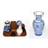 A group of Chinese porcelain including a 20th century blue and white vase, 44cm h, a white crackle