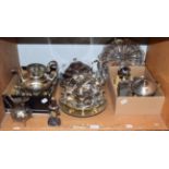 Quantity of silver plated wares including teapot, basket with swing handle, tureen and cover etc