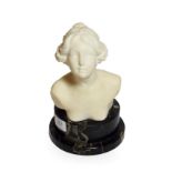 Fredrich Goldschreider, bust of a young lady, alabaster on black sockle, stamped and marked to vers