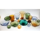 Whitefriars - William Wilson: A Group of Bubble Range Glass Bowls and Vase, various colours,