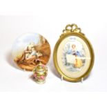An English painted porcelain plaque, mid 19th century, together with a Victorian pencil and