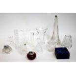 Whitefriars - Hand-Cut Full Lead Crystal Glass, comprising C570 vase, 14cm C622 vase, 12cm C597