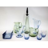 Whitefriars - A Lemonade Jug and Three Tumblers, in sapphire blue, 9.5cm and 27cm a water jug and