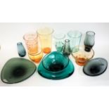 Whitefriars - A Three Sided Bowl, in dark green, pattern 9588, 31cm and twelve other pieces, in