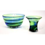 A 1930's Steven and Williams (Royal Brierley) Rainbow Glass Vase and Bowl, with blue and green