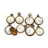 Eight gold plated pocket watches