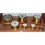 Five ships type bulk head wall timepieces and two ships type bulk head aneroid barometers (7)