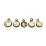 Four silver open faced pocket watches and a silver full hunter pocket watch (5)