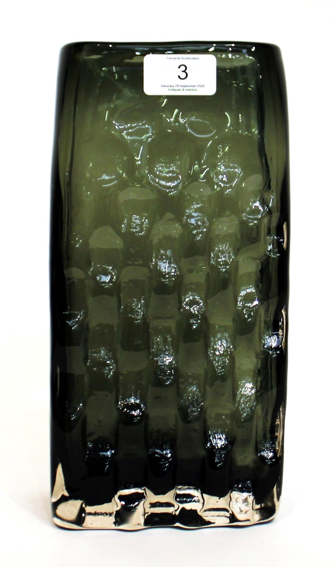 Whitefriars - Geoffrey Baxter: A Textured Range Basketweave Glass Vase, in willow, pattern 9667,