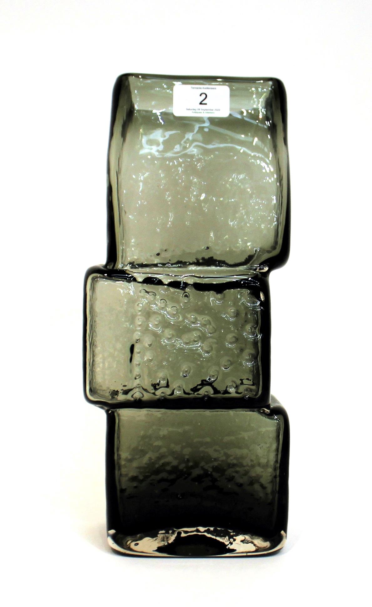 Whitefriars - Geoffrey Baxter: A Large Textured Range Drunken Bricklayer Glass Vase, in willow,