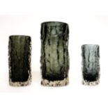 Whitefriars - Geoffrey Baxter: A Trio of Textured Range Cylindrical Bark Glass Vases, in willow