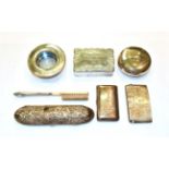 Collection of silver, including: a Victorian silver snuff-box, oblong and engraved with foliage, a