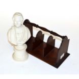 A 19th century Parian bust of a gentleman and a mahogany letter rack (2)