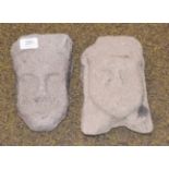 Two carved stone corbels, possibly Scottish. Approximately 22cm high by 23cm respectively