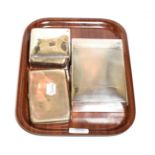 Two silver cigarette-boxes, each wood lined, one with engine-turned decoration, 17cm wide and