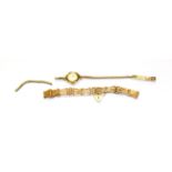 A 9 carat gold gate link bracelet, length 18.5cm and a lady's wristwatch (a.f.). Gate link