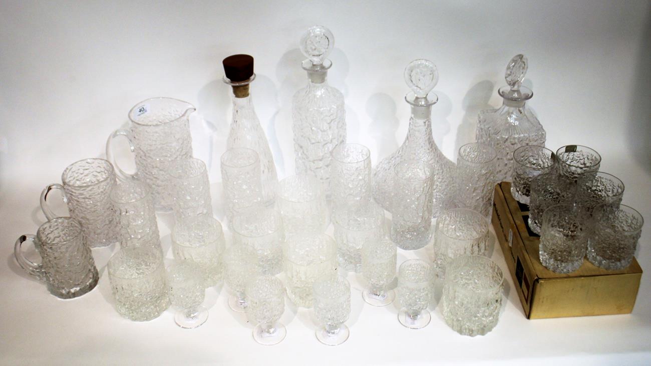 Whitefriars - Geoffrey Baxter: Glacier/Everest/Snowflake Glass Tableware, all in flint, six whisky