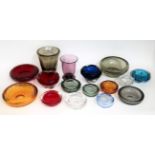 Whitefriars - William Wilson: A Group of Bubble Range Glass Bowls and Vases, various colours,