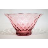 A Stevens and Williams Ruby Threaded Glass Bowl, 27.5cm diameter