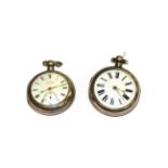 Two silver pair-cased pocket watches