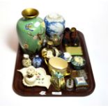 Two Chinese ginger jars, Limoges trinket box, inkwell, miniature jugs, etc
