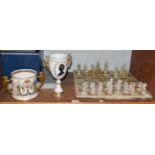 A modern chess set, a paragon twin handled mug to celebrate the marriage of Price Charles and