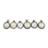 Six open faced pocket watches, one English hall marked, the other five with Continental silver marks