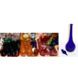 A collection of Victorian and later coloured glassware including, a large cobalt blue vase and