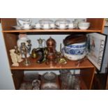 A quantity of miscellania to include a silver pill box, plated candelabrum, jardiniere pottery