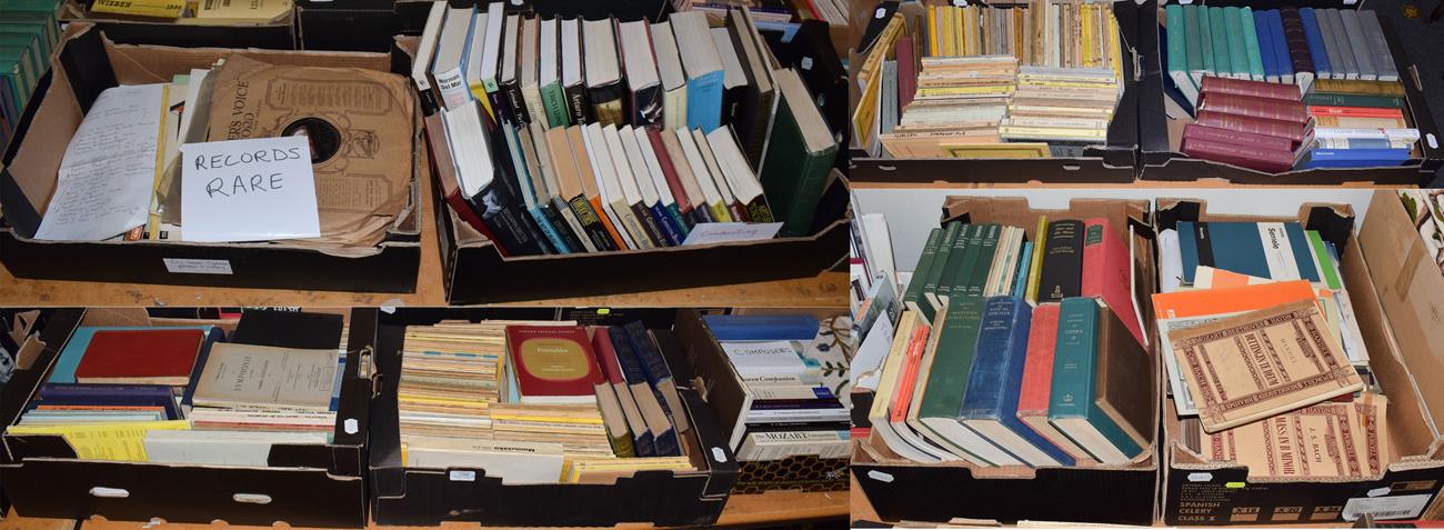 A selection of 78's and classical LPs together with a quantity of musical scores and books