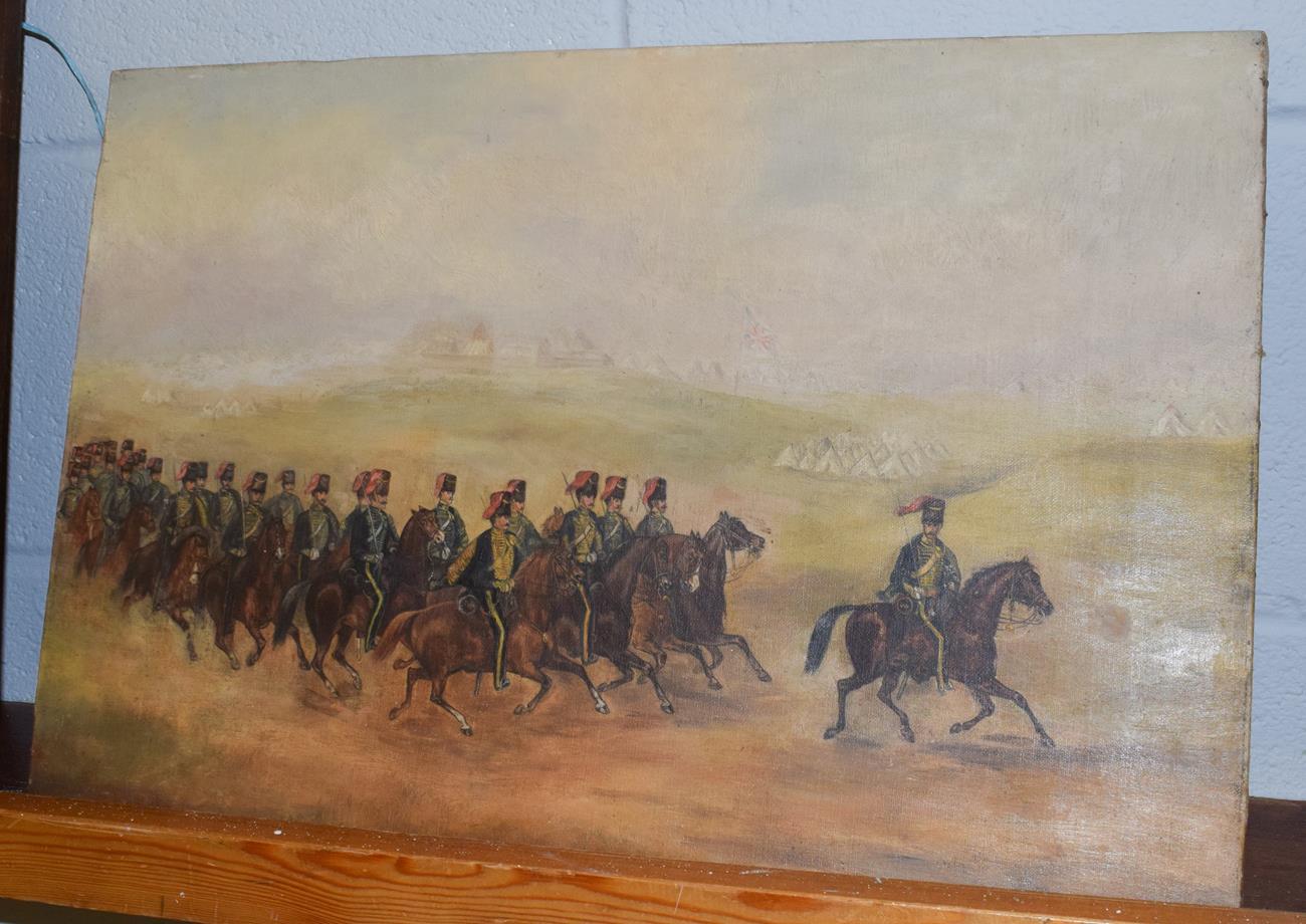 British School (19th century) Cavalry regiment before a camp, oil on canvas, 37.5cm by 54.5cm (