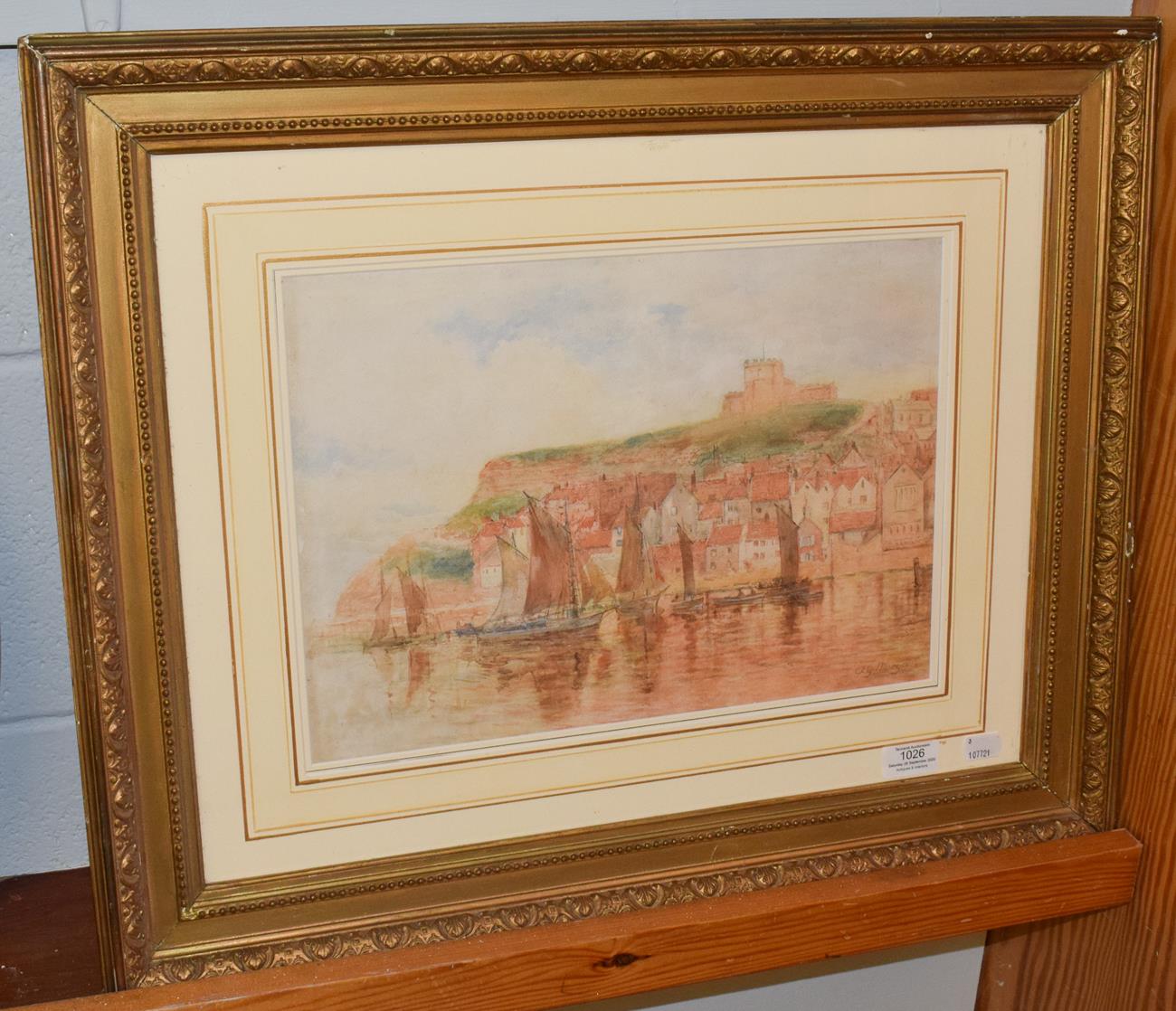 Alfred George Morgan (fl.1896-1919) Whitby Harbour and St Marys Church, signed, watercolour, 27cm by