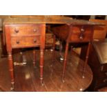 A Regency mahogany and ebony strung work table two small drawers and a later mahogany example