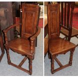 An oak panel back armchair modern and a similar single hall chair