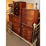 A Victorian mahogany five drawer bow-fronted chest, three reproduction chest of drawers, a