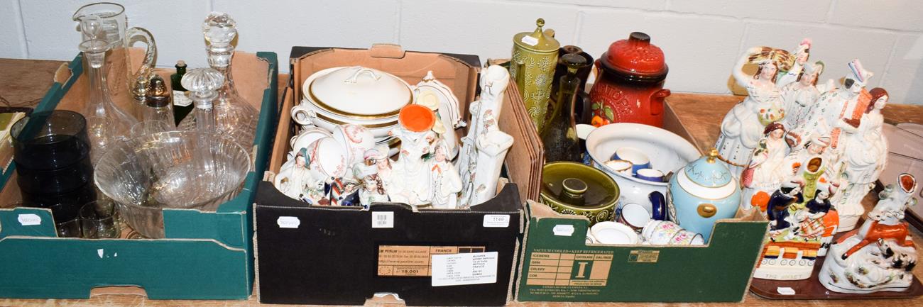 Various Staffordshire flat back figure groups together with a quantity of decorative and household
