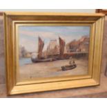 Horace Middleton (19th/20th century) Whitby Harbour at low tide, signed, oil on board, 24cm by 34cm