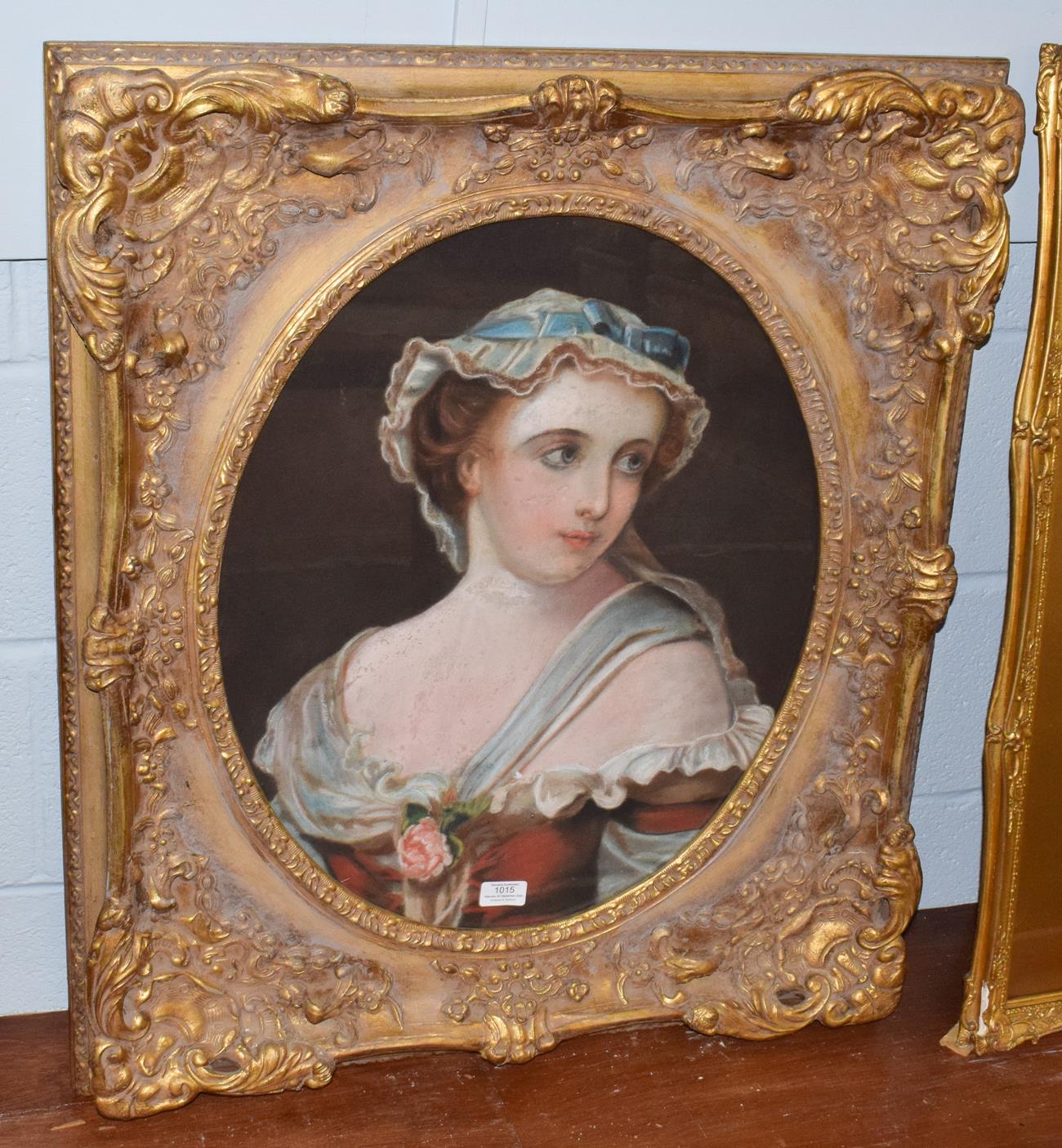 British School (19th century) Portrait of a young lady with a bonnet and flower in her dress,