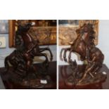 A pair of cast bronze Marley horses, After Coustou