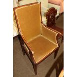 An Edwardian mahogany and satinwood banded armchair and a Victorian carved mahogany hall chair (2)