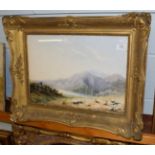 Scottish School (20th century) Highland landscape with recumbent stags, indistinctly signed and