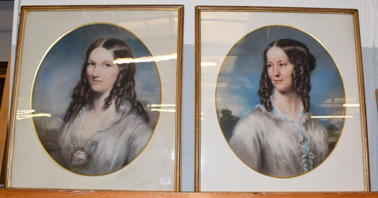 Circle of James Archer, a pair of portraits 'Young ladies of a Scottish borders family' pastel, 51cm